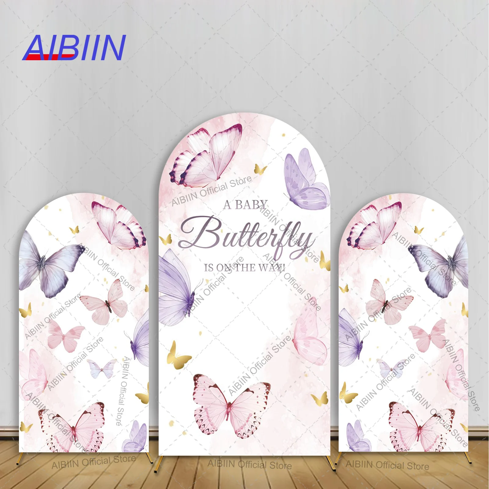 

Фон с аркой A Baby Butterfly is on the Way, красочные бабочки, весенний декор для детского душа для девочек, портретный фон