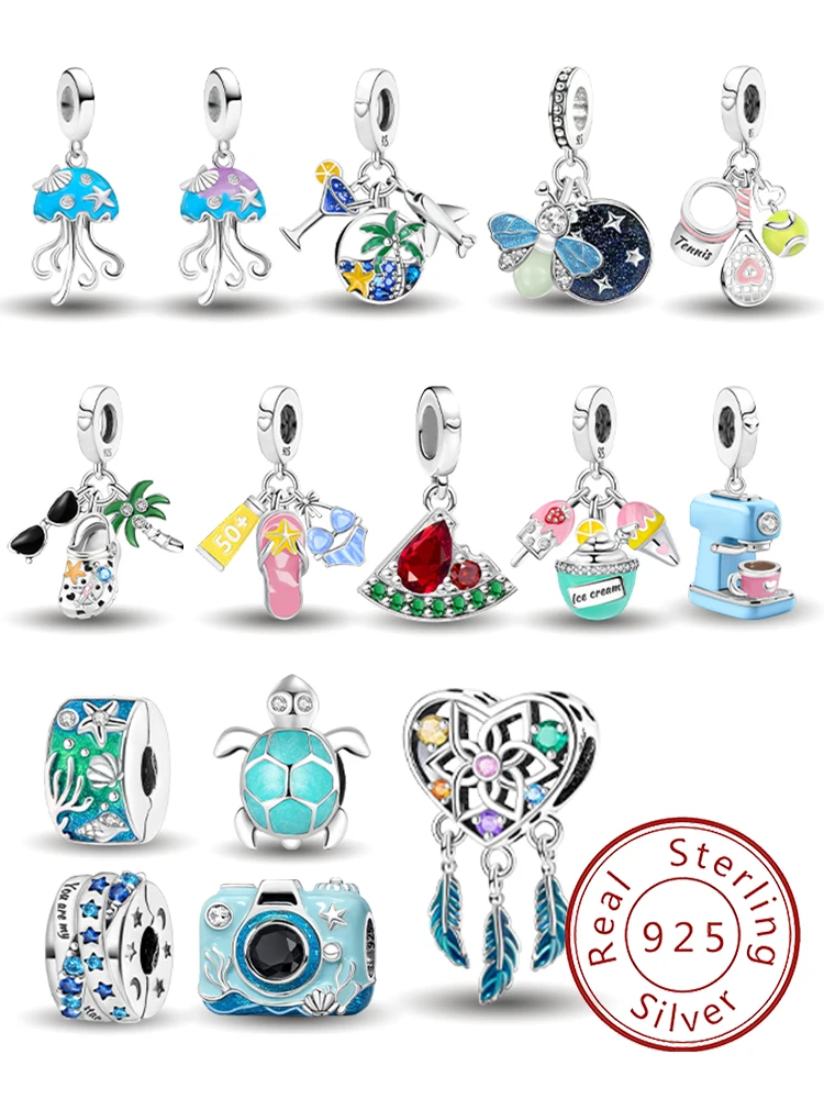 

Стерлингового Серебра 925, морская черепаха, арбуз, мороженое, подвески из бисера, подходят для браслета «сделай сам», изготовление подарков высокого качества ювелирных изделий