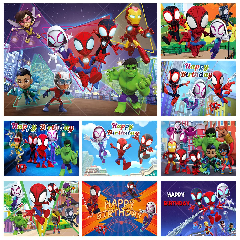 

Spidey and Amazing Friends Backdrop Kids Birthday Party Background Spider Man Banner Vinyl Photography Studio Props