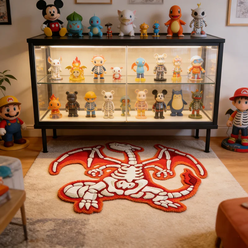 

Cartoon Pokemon Fossil Charizard Rug Anime Skull Charizard Plush Carpet Irregular Lounge Room Bedroom Floor Mat Home Decor