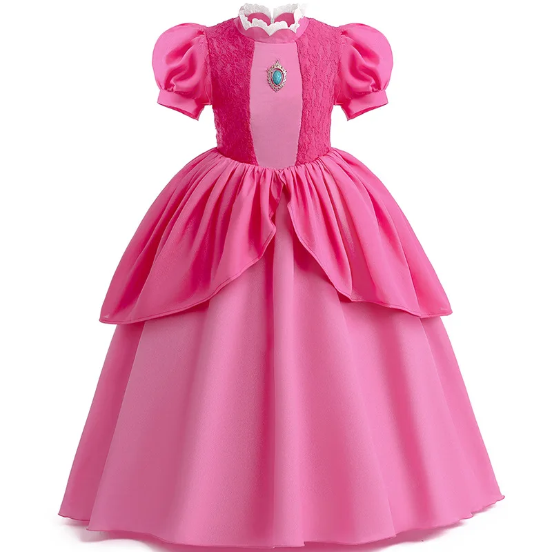 Peach Girls Peach Cosplay Dress Up Kid Final Level Peach Costume Movie Elegant Party Frock Princess Game Role Play 4-10 Years