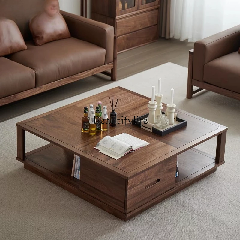 

**New Chinese coffee table household living room high-end black walnut light luxury square coffee table