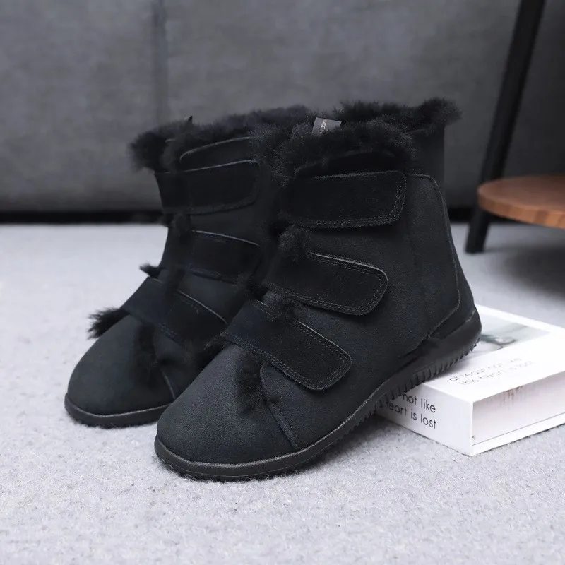 2025 Winter New Genuine Leather and Fur Integrated Women's Snow Boots with Lightweight and Widened Upper that Can Open
