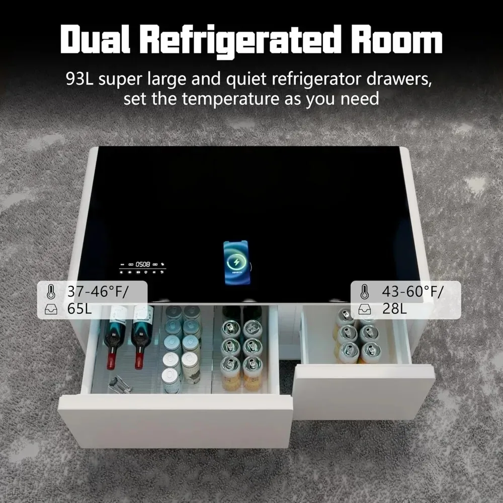 طاولة قهوة ذكية مع ثلاجة ومكبرات صوت مدمجة - قطعة غرفة معيشة مع شحن لاسلكي بقوة 15 وات ومنافذ USB #3