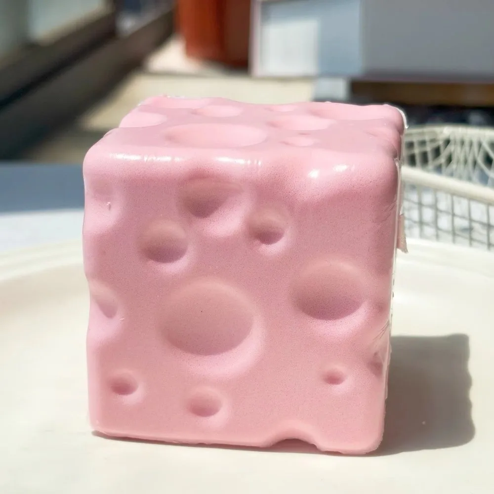 Novelty 6cm Cheese Squeezed Cube Realistic Anxiety Relief Cheese Squishy Toy Kneading Hand Relax Cheese Pinch Stress Relief image 4