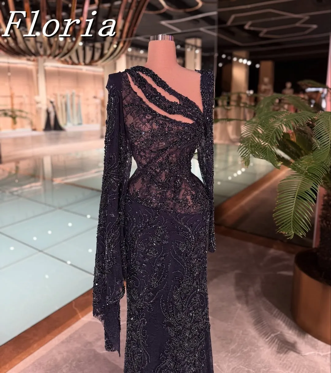 

Sexy Black Beaded Sequin Birthday Party Dress High Low Cap Sleeves Slanted Neck Prom Evening Dress Customized