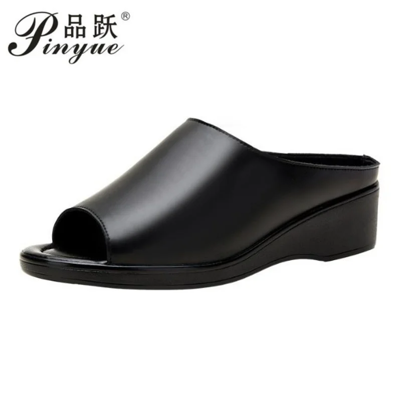 

5cm Women Sandals Black Wedge Platform Open Toe Women Orthopedics Thick Bottom Beach High Heels Slides Slippers 35-41