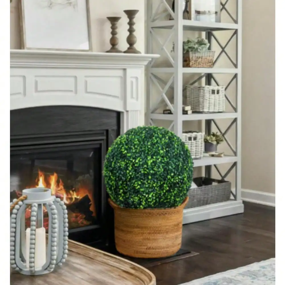 

20 in. 2-Pieces 4-Layer Leaves Artificial Boxwood Ball Topiary Plant Ball UV-Proof Greenery Ball Indoor Outdoor Decor.