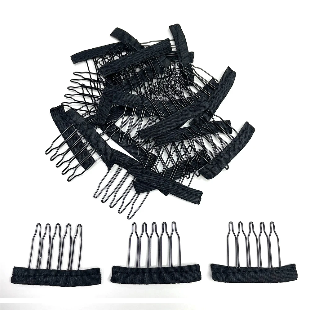 

10Pcs/lot Wig Combs For Making Wig Caps 5 Teeth Wig Clips Steel Teeth With Cloth For Hairpiece Wig Accessories Tools Black