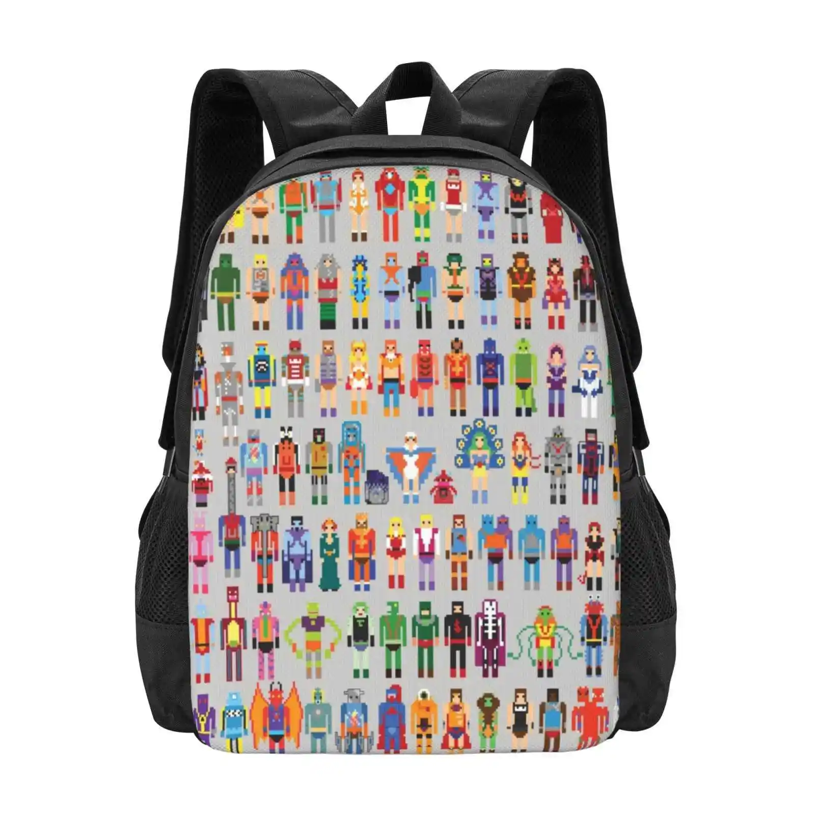 Mochila con diseño de patrones para estudiantes universitarios, conjunto expandido de maestros de 8 bits, bolsas geniales de Nerdy, impresionante Heman Masters Universe, 8 bits