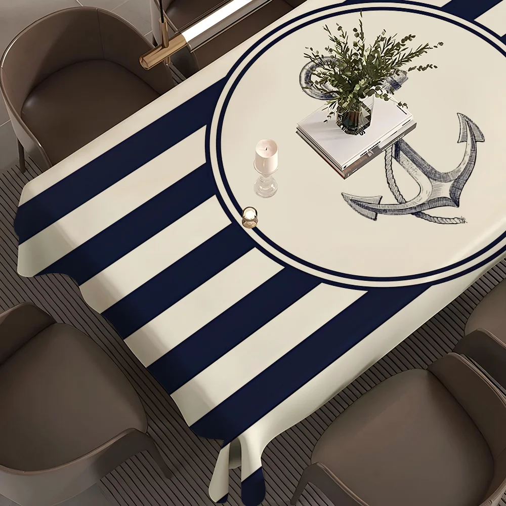 

Anchor Boat Rectangle Tablecloth Table Decor Reusable Waterproof Kitchen Dining Table Cloth Holiday Party Decoration