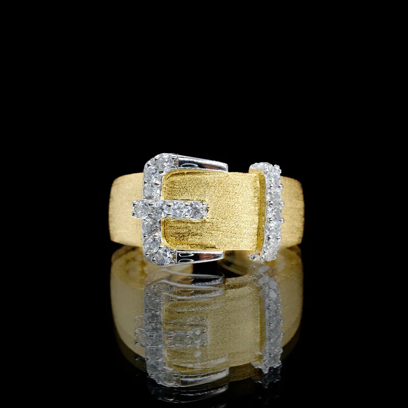 Ables Chic Solid 925 Silver Fabric Element CZ Paved Buckle Ring 18K Gold Tone Minimalist Wedding Bridal Rings C11R1S25898