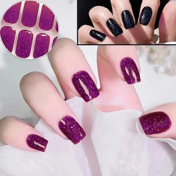 16 Tips UV Semi Cured Nail Stickers Gel Nail Polish Wraps Full Cover Adhesive Nails Decals Patch Sliders UV Lamp Cured Decal