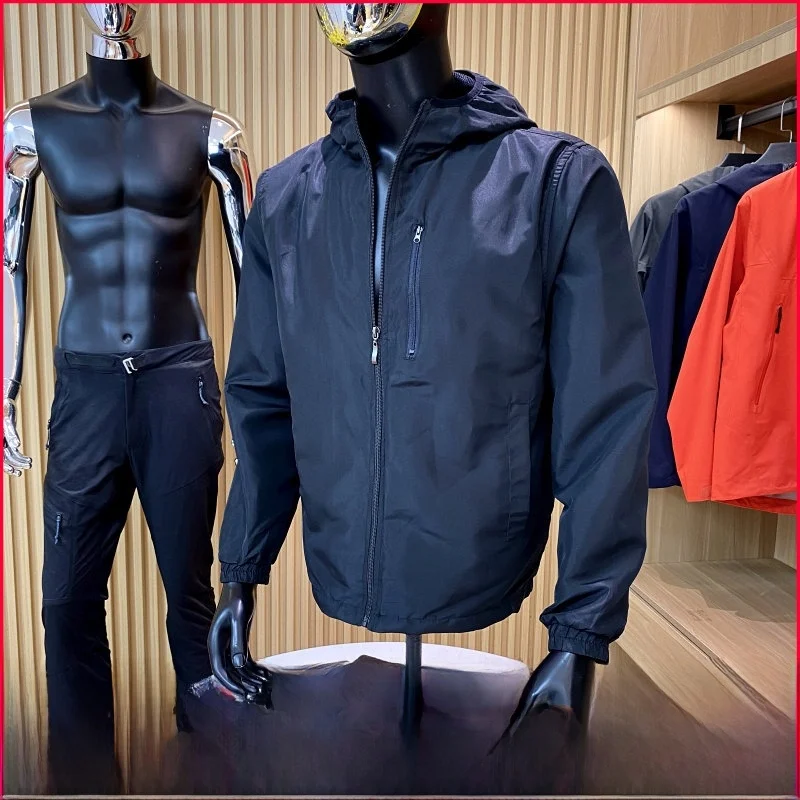 

Lightweight Outdoor Men's Jaet New Early Autumn Spor Youthful Stand Fit Long Sve Hooded Coat for Active Men
