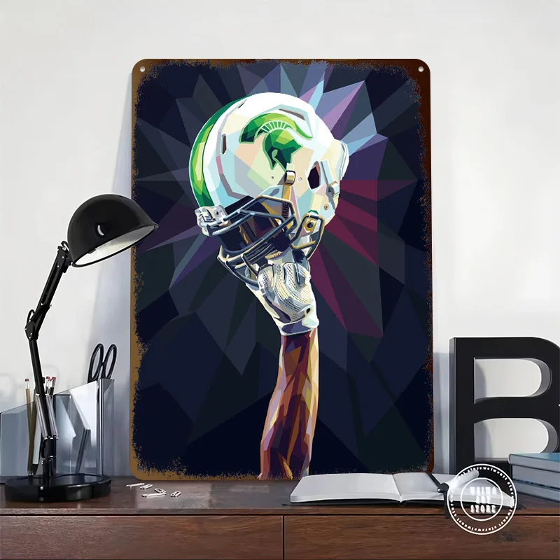 Spartan Football Helmet Pop Art Personalized 3D Textured Metal Poster Wall Art Vintage Tin Signs for Wand Deko Coffee Bar Decor