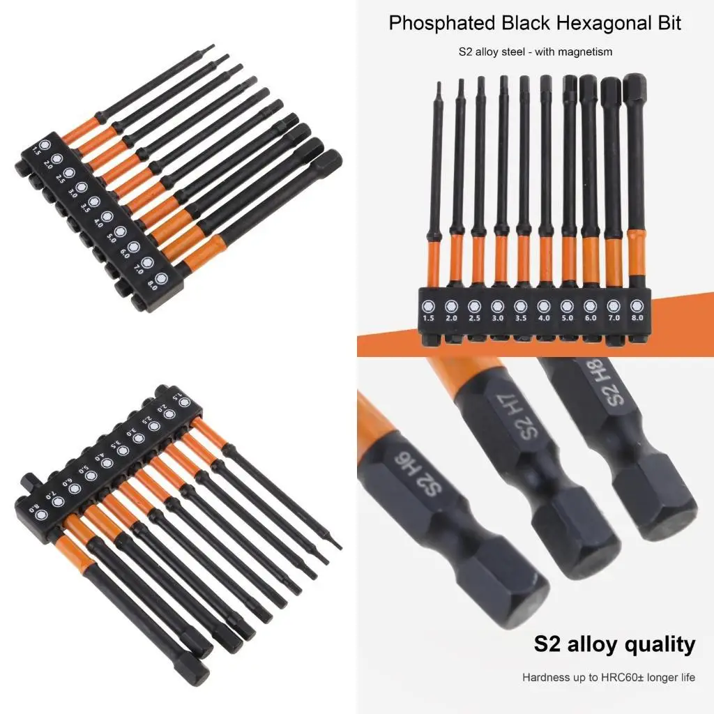

Y1UD 10Pcs Head Wrenches Drill Bit Set Steel Tip Bit Set 100mm Long 1.5/2/2.5/3/3.5/4/5/6/7/8mm