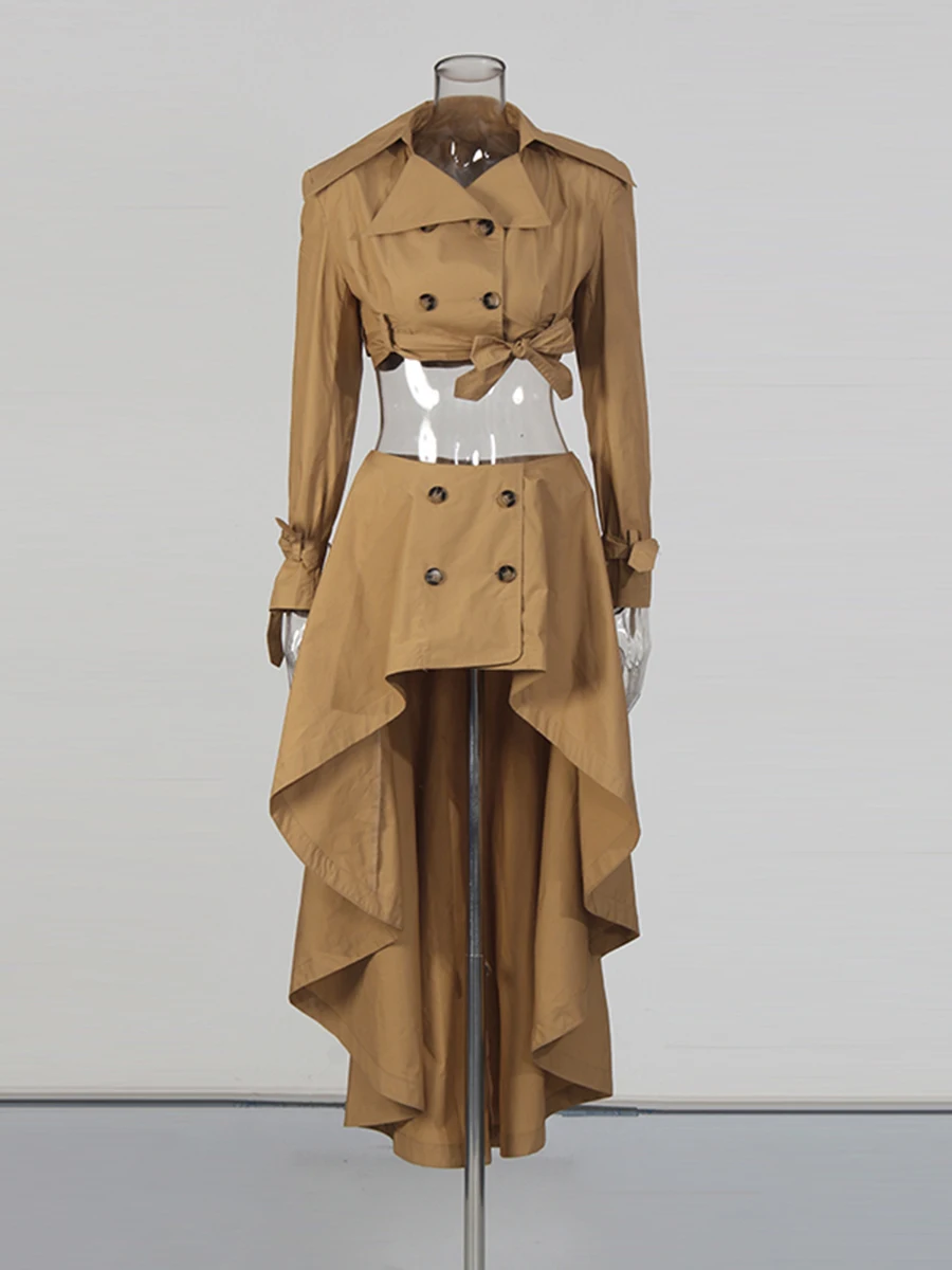 CHICEVER kaki épissé à lacets deux pièces ensemble femme revers à manches longues chemise Vintage littéraire femmes jupe ensembles automne mode