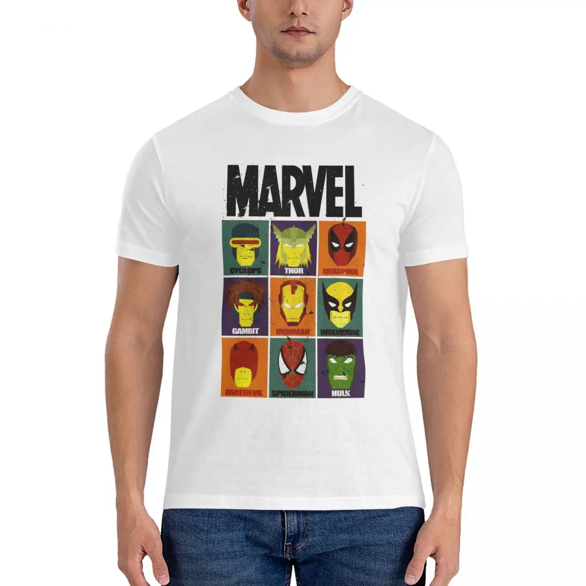 Men Superheroes Retro Collection T Shirt Marvel Avengers Film Cotton Tops Novelty Short Sleeve Crewneck Tees Printed T-Shirts