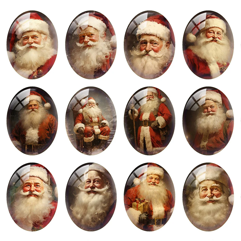 

10pcs/lot Christmas X-mas Santa Claus Kriss Kringle Father Oval Photo Glass Cabochon Flatback Demo Cameo Diy Jewelry Making