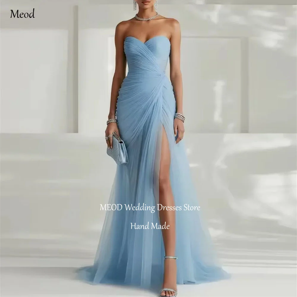 

MEOD Sky Blue Women's Formal Evening Gowns Mermaid Sweetheart Prom Dress 2026 High Slit Sleeveless Robes De Soirée Customized