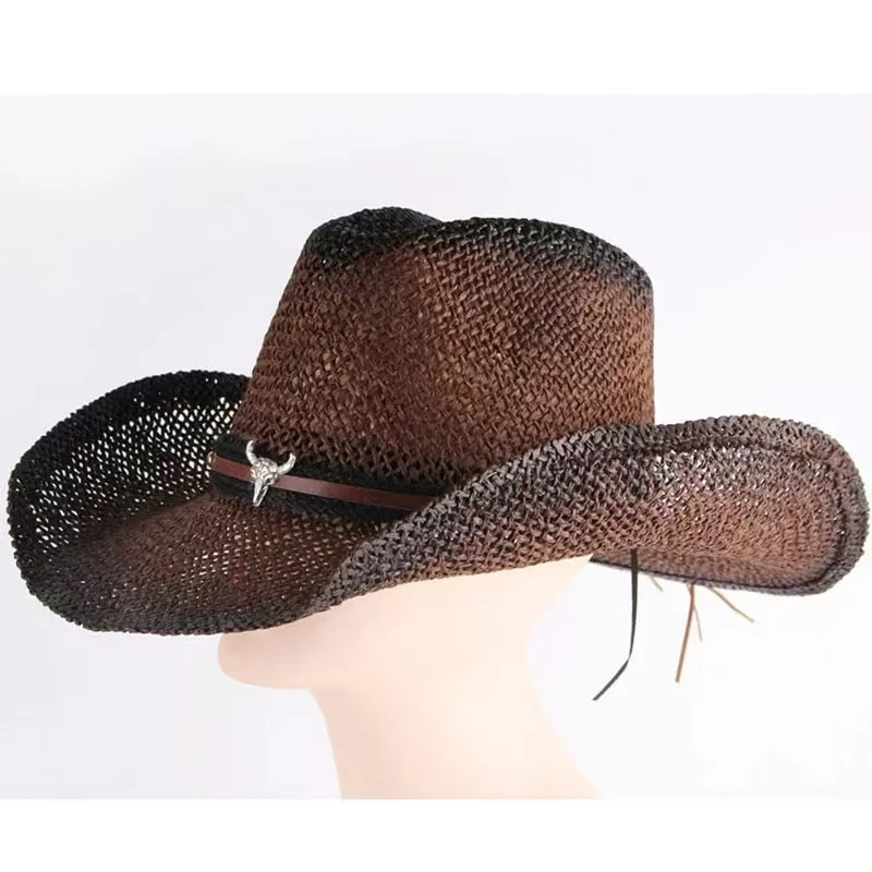 Handmade Weave Hollow Western Cowboy Hat For Men Women Summer Outdoor Cowgirl Beach Sun Straw Hat sombrero hombre