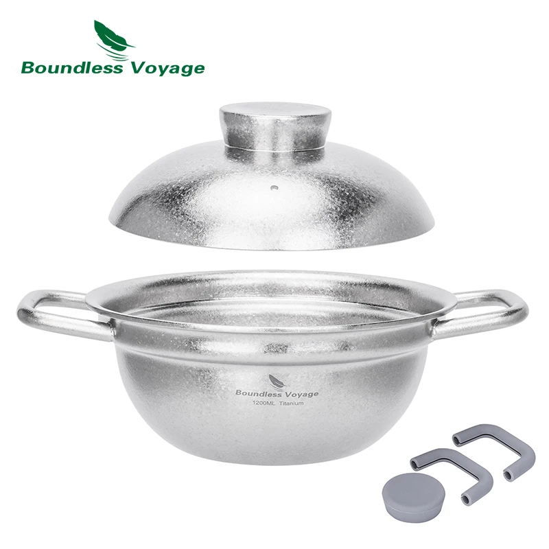 Boundless Voyage Titanium 1.2L Stockpot Soup Pot Home Cooking Pot 3mm Thick Wall Lightweight Camping Titanium Cookware Ti2118C