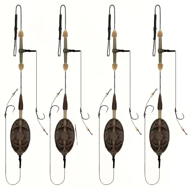 Handgefertigtes Karpfenangel-Set, Zinklegierung Köderkäfig + 2 Vorgefertigte Geflochtene Haken-Vorfächer, Verwicklungsfreies Tackle für Süßwasser-Angeln