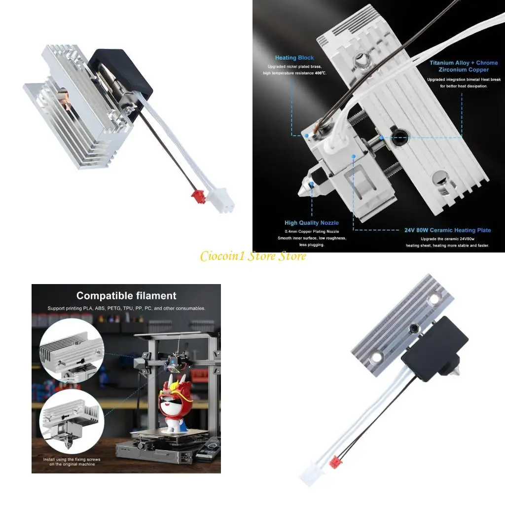 

A3PC All Metal Metal Extruder Extrusion Extrusion Hot Tend для Ender 3 S1 с рукавом из силькона и 0,4 мм металлической