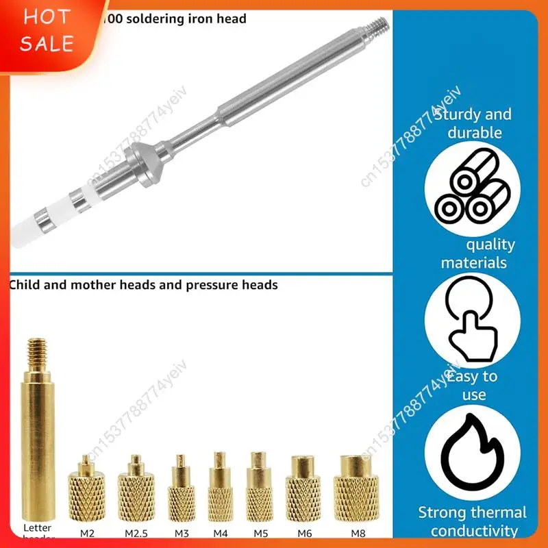 Heat Set Insert Tool M2/M3/M4/M5/M6/M7/M8 Heat Set Insert Tip Kit TS100 Brass Soldering Iron Tip Set A62X