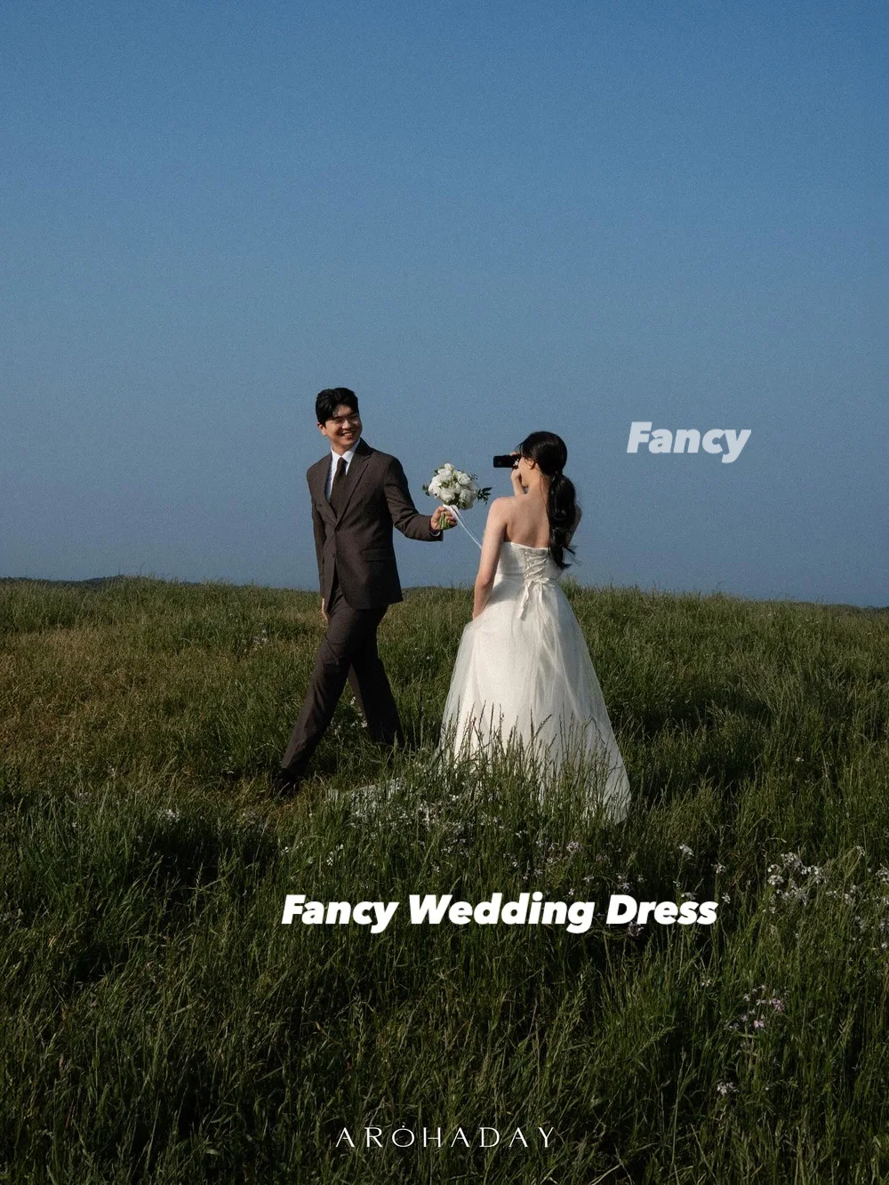 Fantasia princesa sem alças coreia vestido de casamento sessão de fotos uma linha tule macio vestido de noiva até o chão volta espartilho personalizado