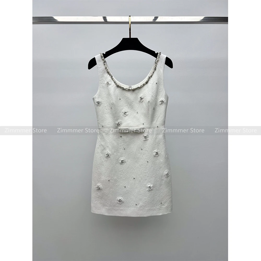 

2024 Summer New Celebrity Waist Heavy Beaded Jacquard Halter Sleeveless Dress