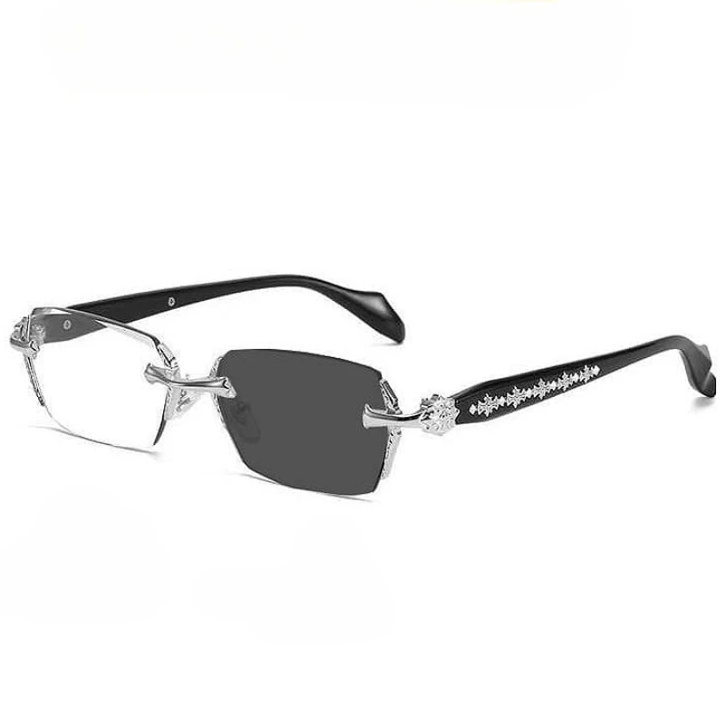 Schnittkante High-End rahmenlose photochrome Myopiebrille Silber Gold Blaulicht blockierende Brillen Anti-UV-Sonnenbrille Dioptrien -4,0