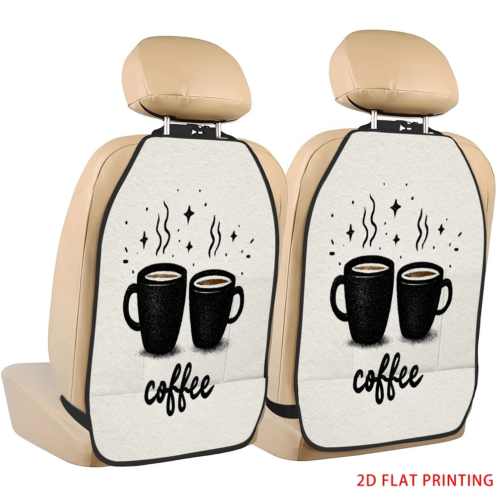 2D Plane Printing 2pcs Backseat Protector Seat Covers Decoration Anti-Dirt Pad With Coffee Cups And Stars, Designed To Keep Your