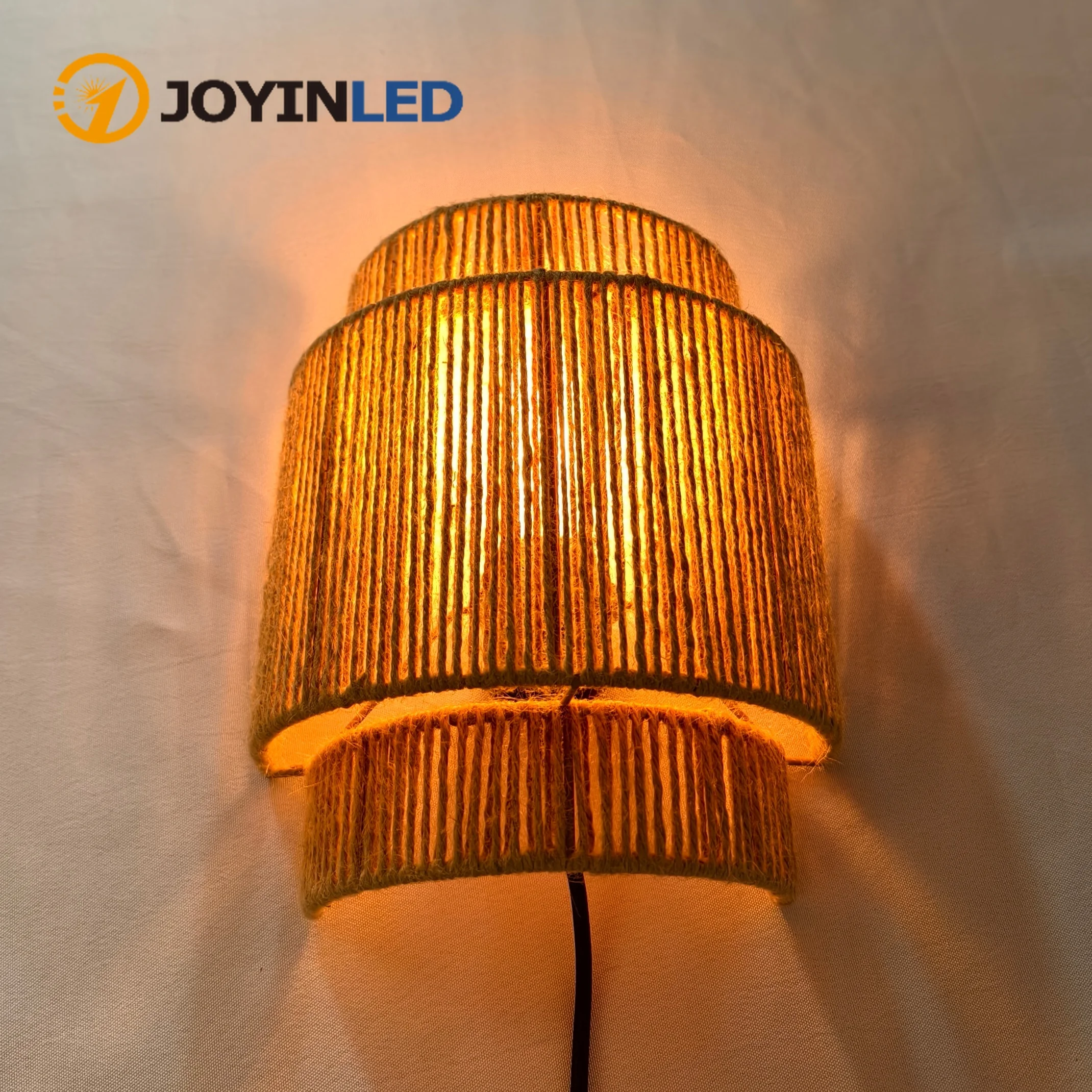 

Rustic E27 Hemp Rope Interior Wall Lights Natural Twine Hand Knit Wall Light Sconces Boho Farmhouse Rattan Lampshades Wall Lamps