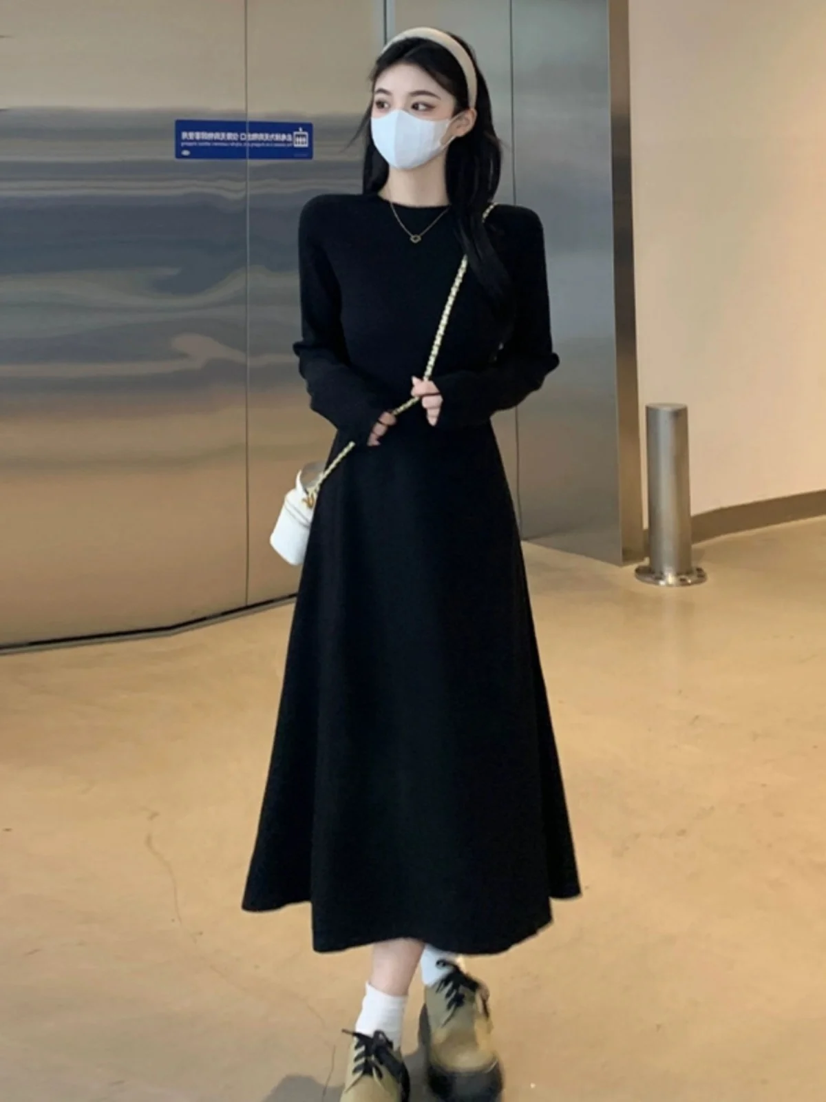 

plus Size Autumn Winter Knitted Dr Slimming Waist Long Over-Knee Concealing Meat for Plump Women High Waist A-Line Skirt
