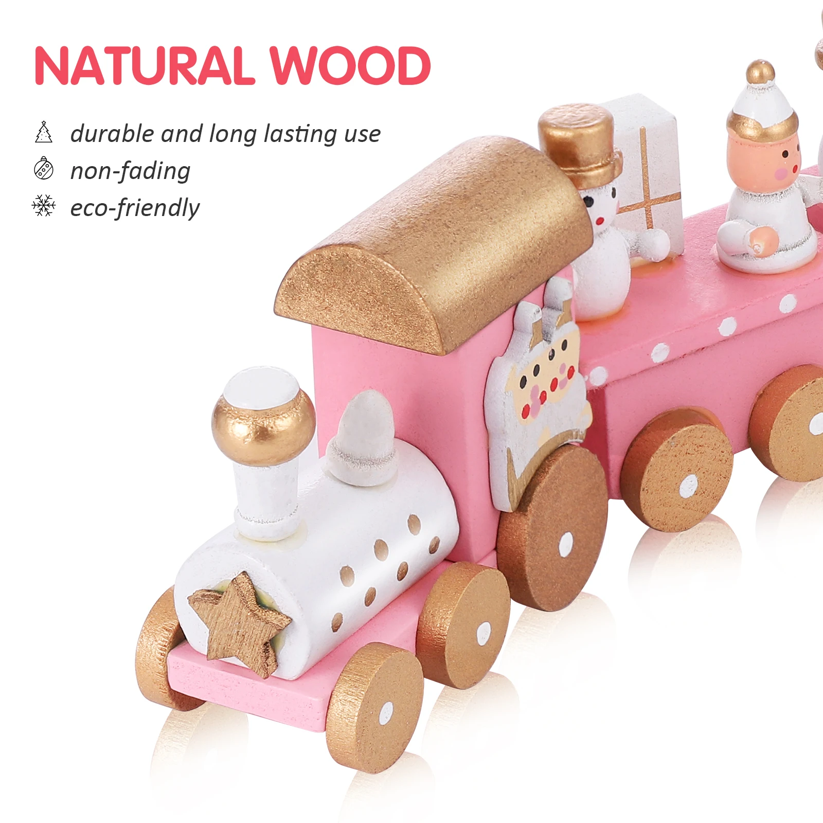 NUOBESTY Christmas Round head 4 sections Train Toys New Year Holiday Party Decoration Wooden Train Dolls Idea Gift For Kids