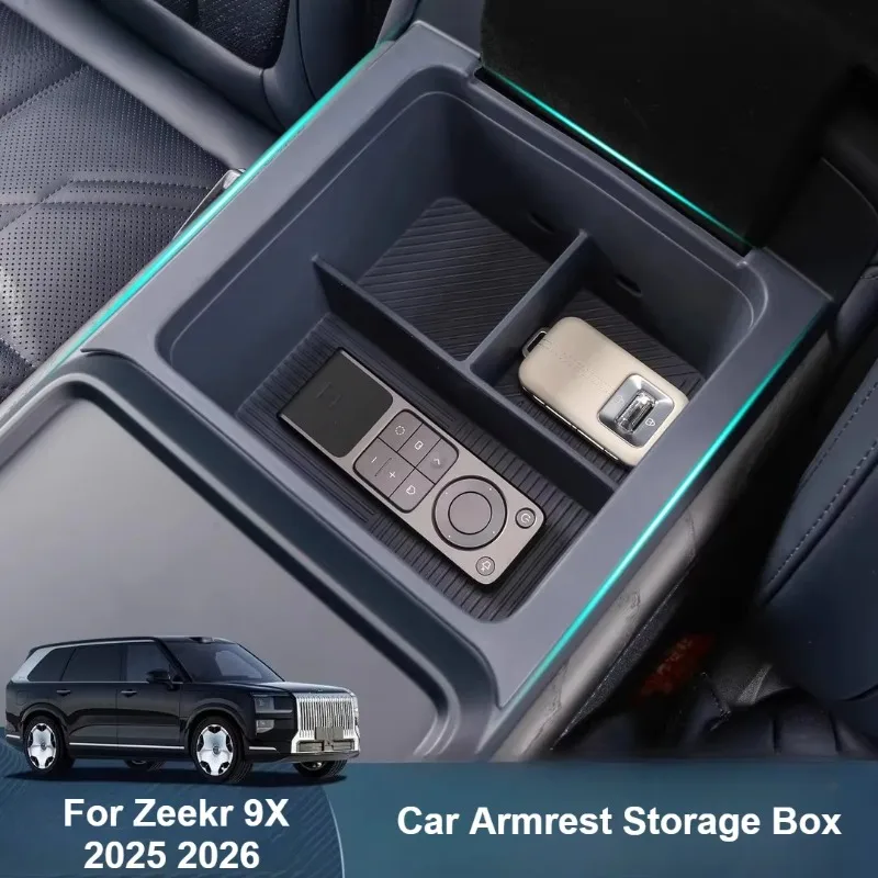 For Zeekr 9X 2025 2026 Car Armrest Storage Box Silicone Waterproof Center Console Organizer Interior Tidying Accessories