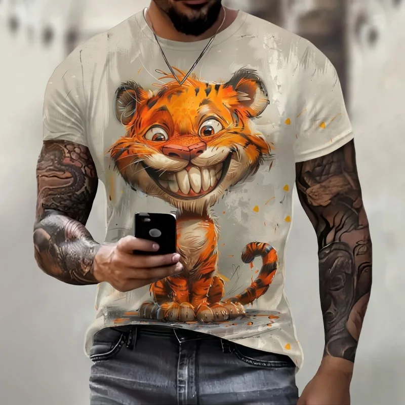 

Summer T Shirt For Men Funny Animal 3D Printed Casual Short Sleeve Tees Daily Street Cartoon Pattern Round Neck Y2k Pullover Top