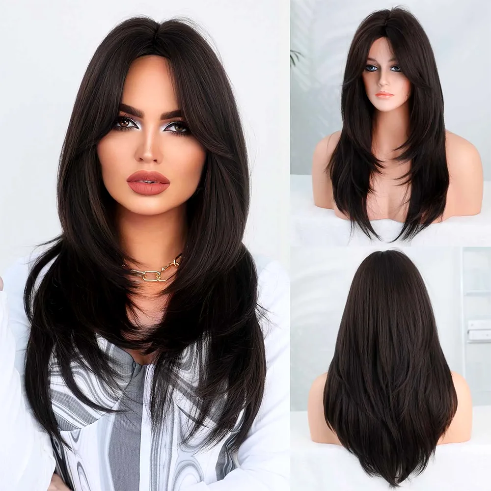 

Synthetic Wigs Long Straight Hair Natural Wig for Women Wigs Cosplay Party Heat Resistant Fake Hair with Bangs Medium Length St