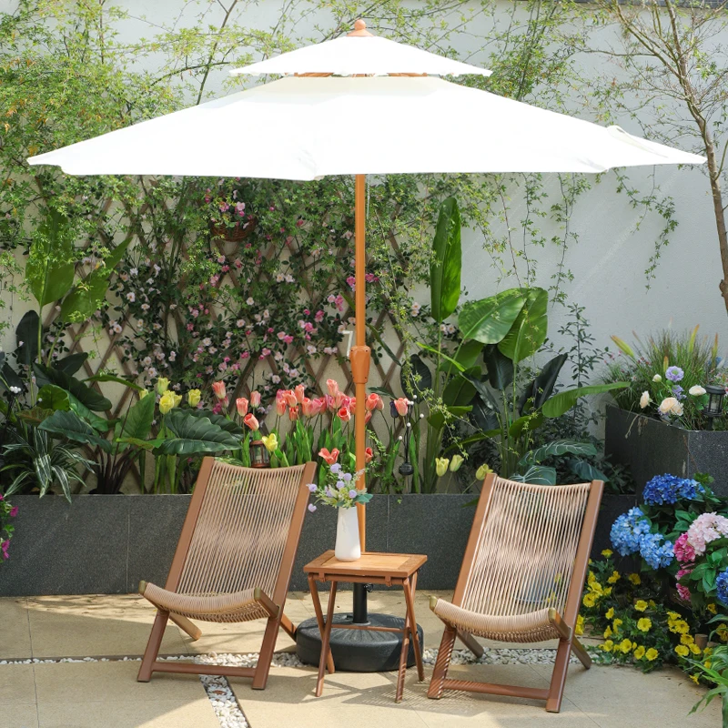 

Outdoor courtyard large parasol shop cafe central column umbrella sky terrace yard folding sun umbrella with table and chairs
