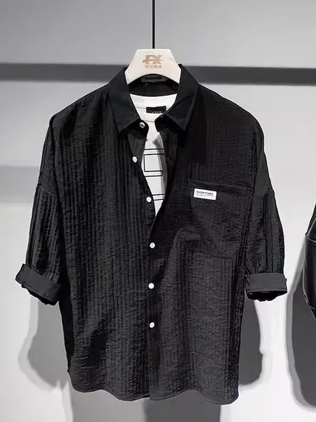 

Summer Casual Men's Short Sleeve Shirt Fashionable Versatile Youthful Popular Men's Trendy Button up Cotton T-Shirt