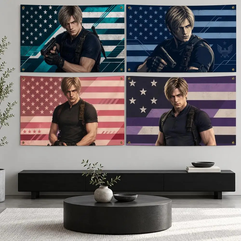 Character Leon Kennedy Flags Decorative Flag Banner Wall Hanging, Indoor Outdoor Wall Decor for Yard Garden Patio Porch
