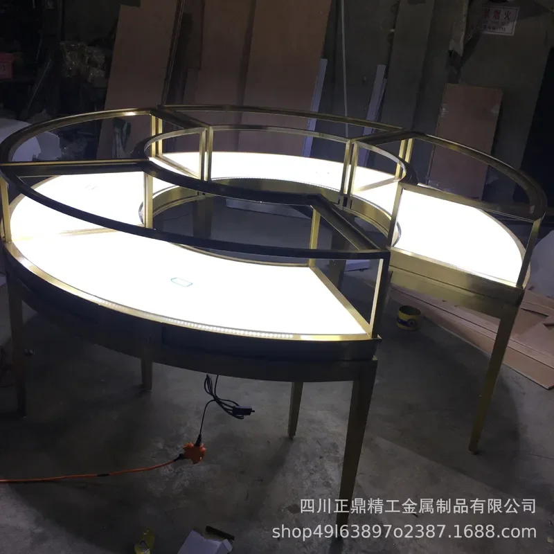 Shangchao Fan Shaped Jewelry Display Cabinet Black Titanium Stainless Steel Gold Jadeite Glass Counter Custom Manufacturer