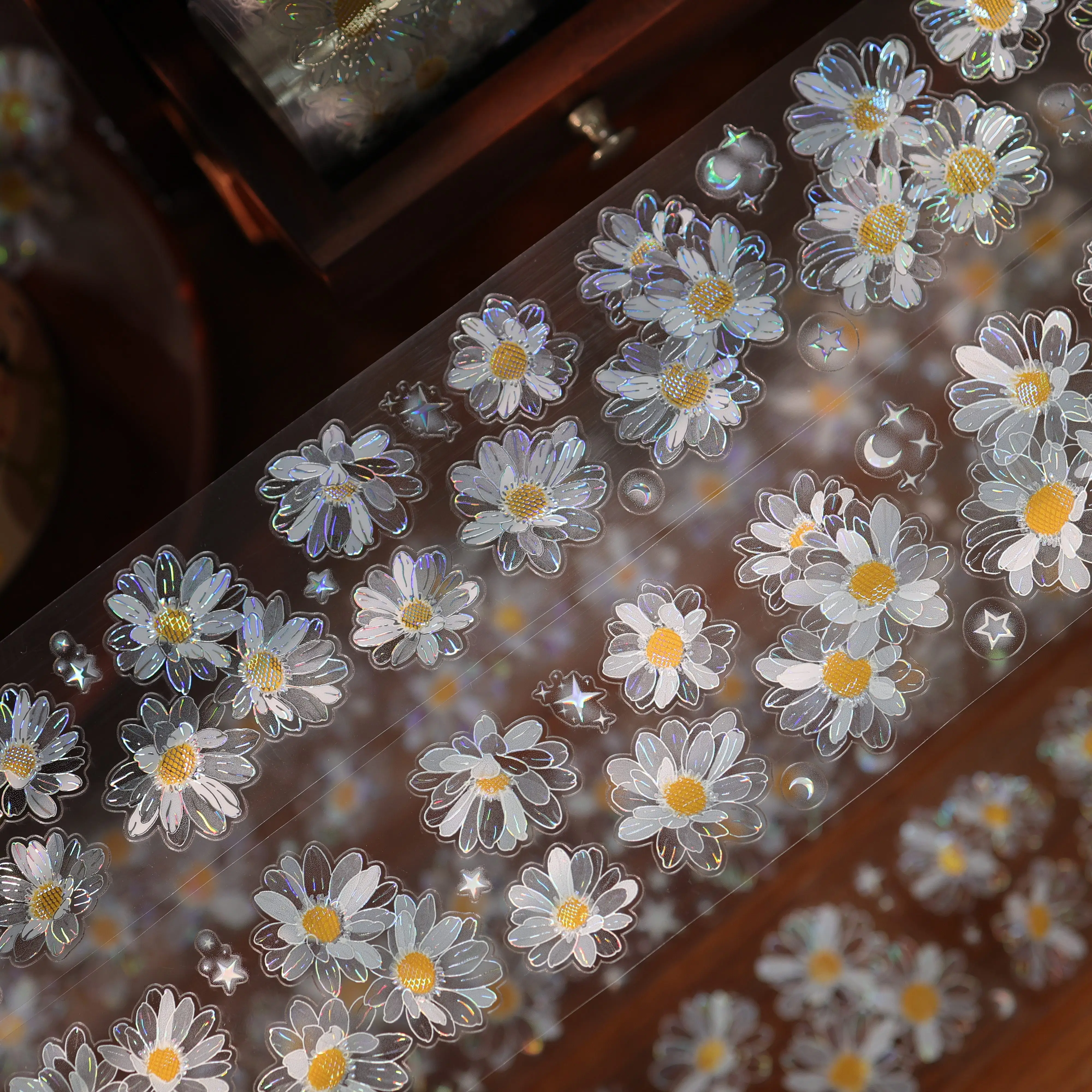 

Yi'er 17 [Air Garden] Light Retro Transparent Flower Hwashi Account PET Tape Sticker