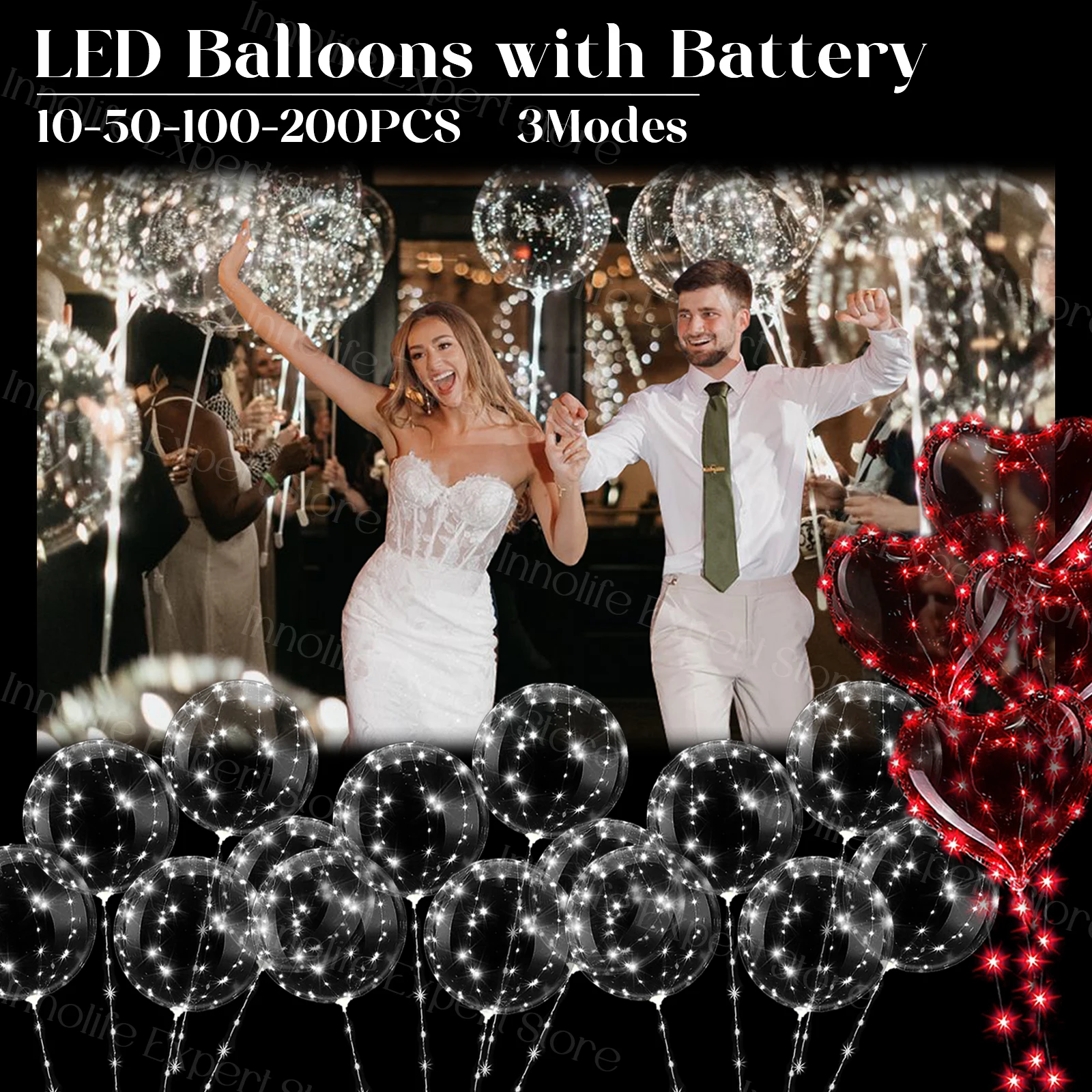 

10-100 комплектов светодиодных воздушных шаров, прозрачные, 3 режима, светящийся шар для свадебного предложения, дня рождения, центрального декора