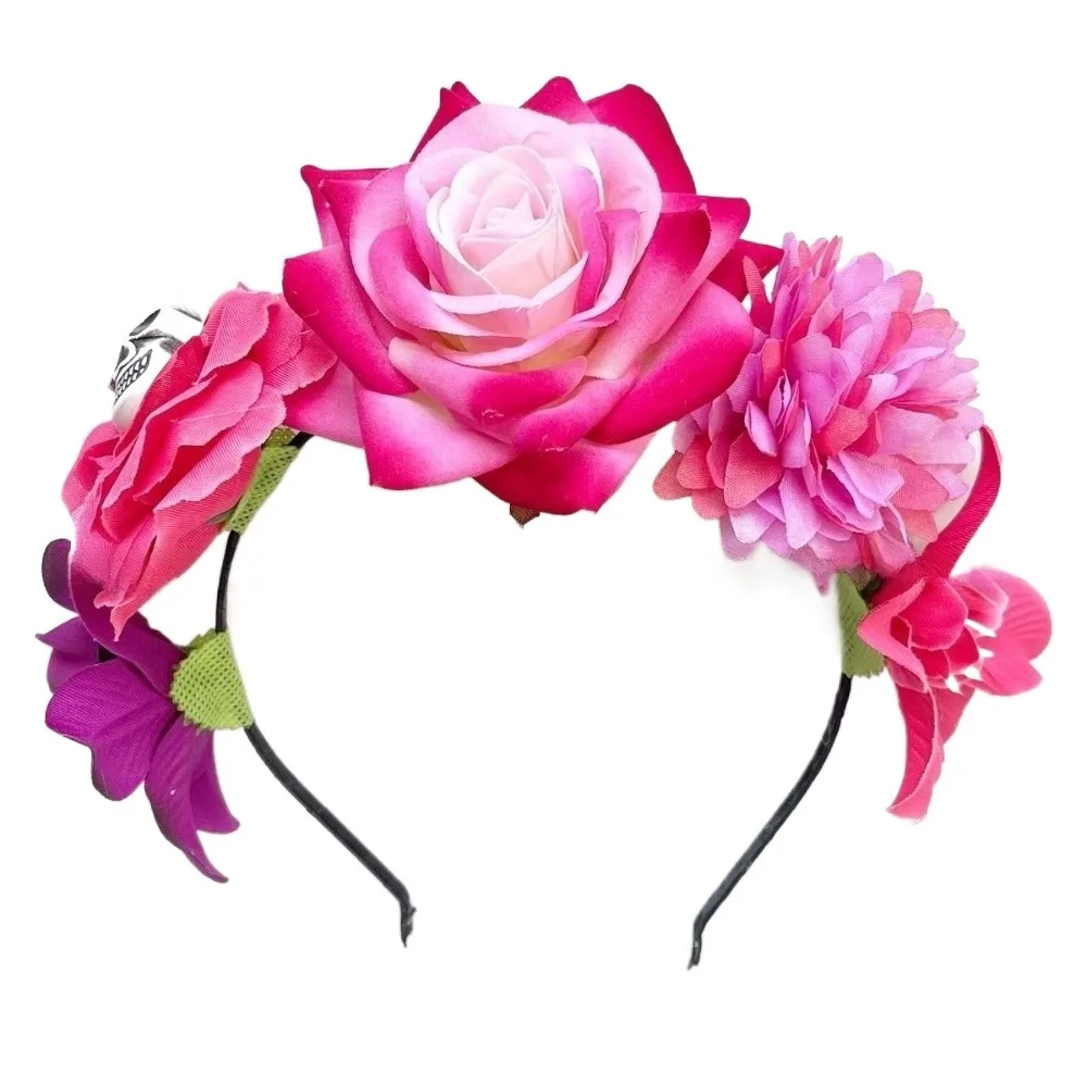 패션 플라스틱 할로윈 헤어밴드 해골 유령 발톱 꽃무늬 헤어 후프 멀티컬러 할로윈 코스튬 장미꽃 왕관 여성용