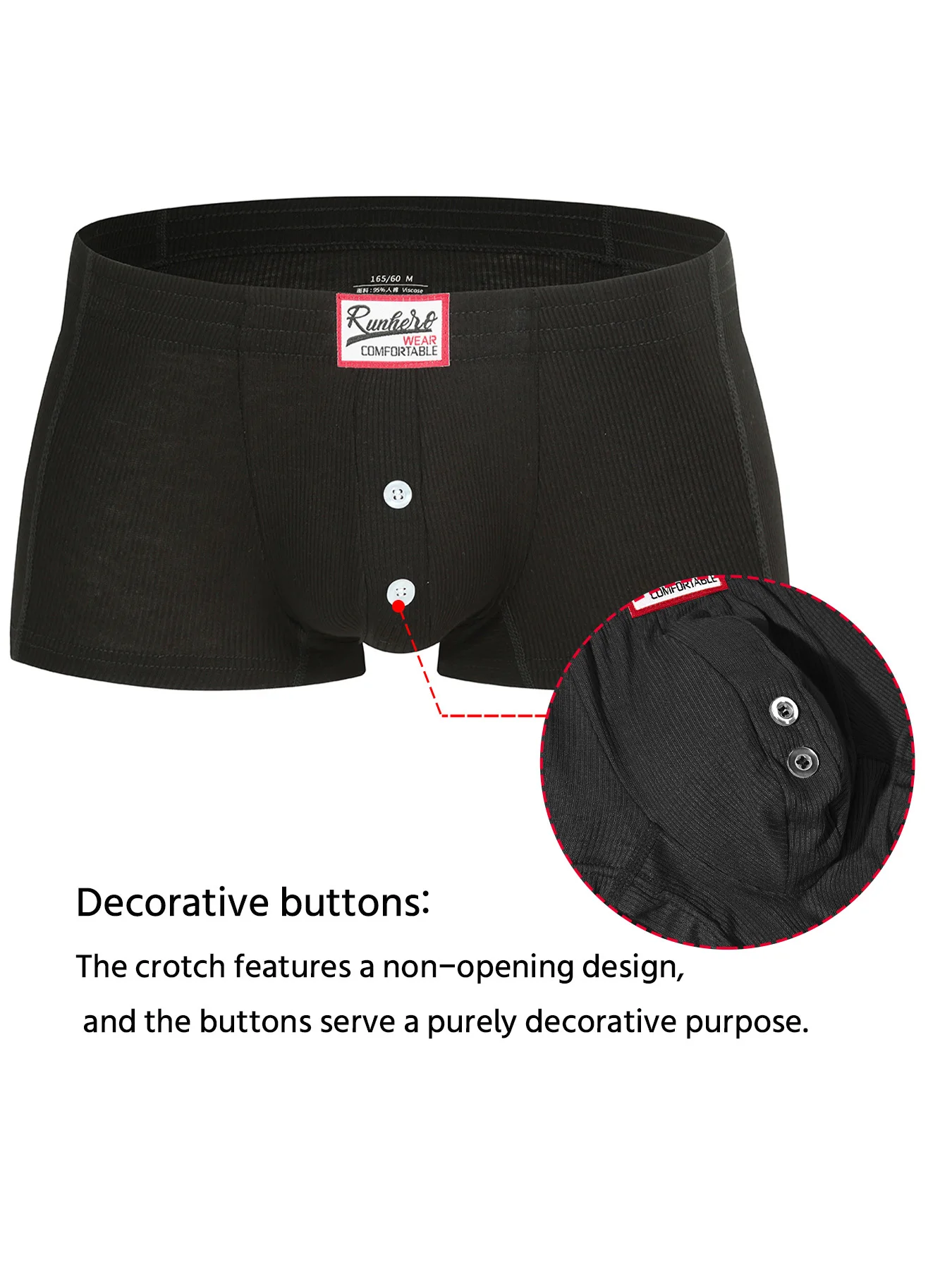 Herren Komfortable Slim Fit Flache Unterwäsche Synthetische Baumwolle Hohe Elastizität Knopf-Dekoration Einfarbige Unterwäsche – Detail 11