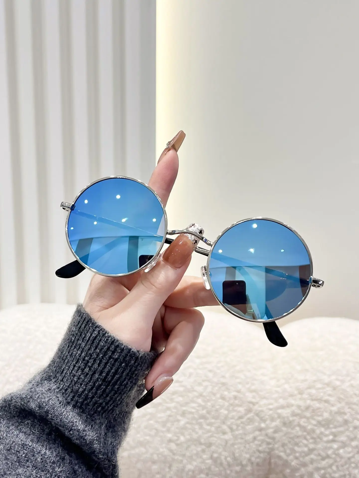 

Новые антибликовые круглые солнцезащитные очки для женской уличной фотографии, металлические очки, модные солнцезащитные очки MAN