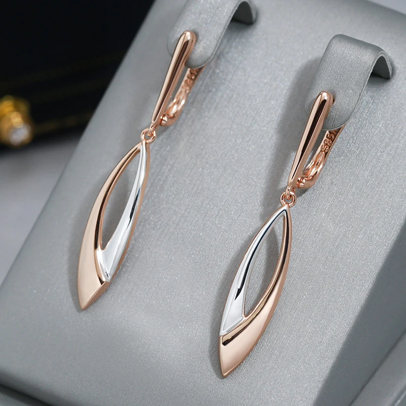 Wbmqda Simple Eleangt Long Drop Earrings For Women 585 Rose Gold Silver Color Mix Wedding Party Fashion Dubai Jewelry Gifts