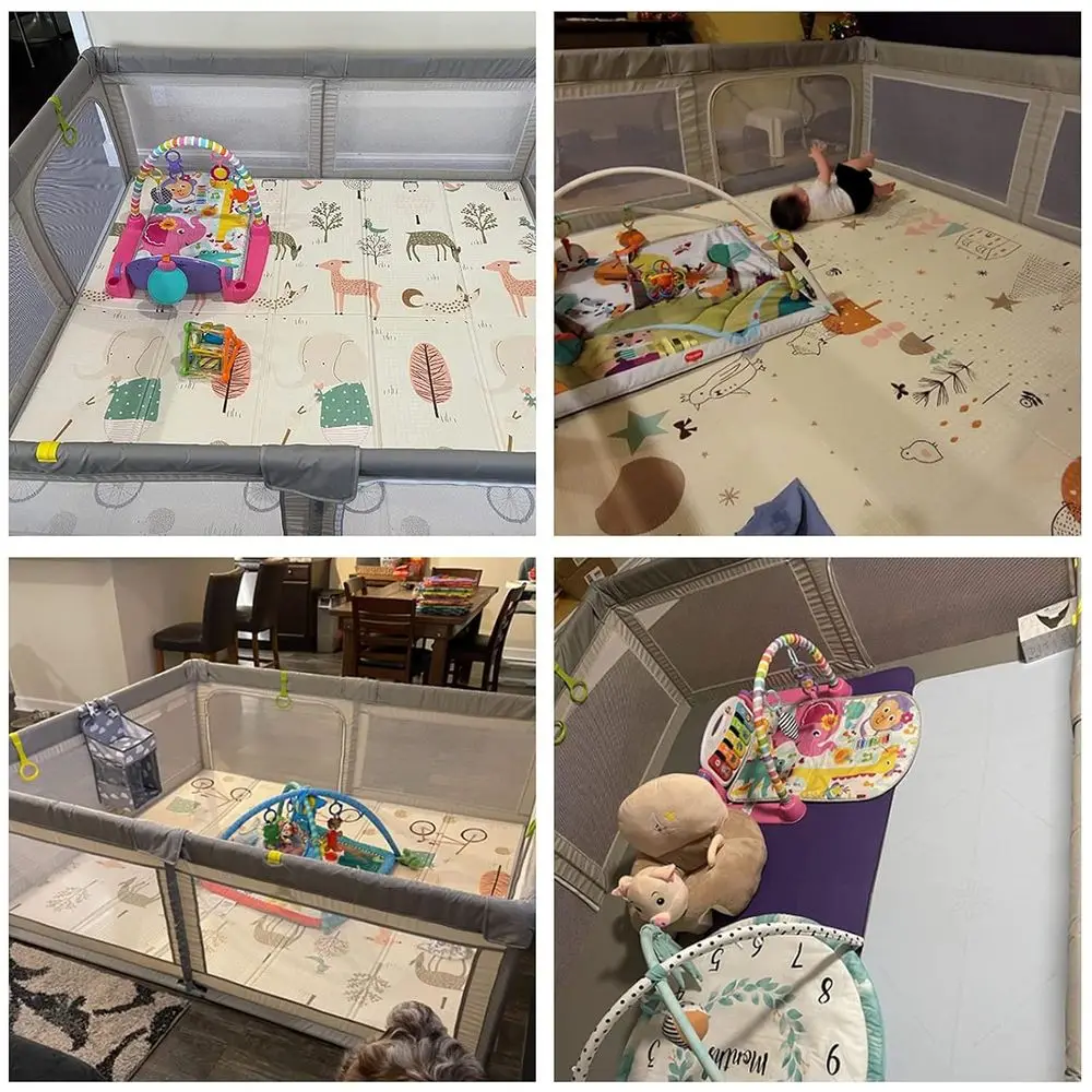 Parque infantil extra grande para bebés 59x59 con tapete, centro de actividades seguro para interiores/exteriores para bebés y niños pequeños